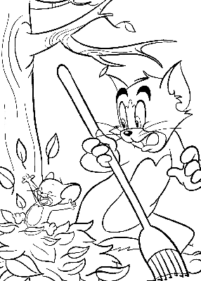 Kolorowanka Tom i Jerry jesienią